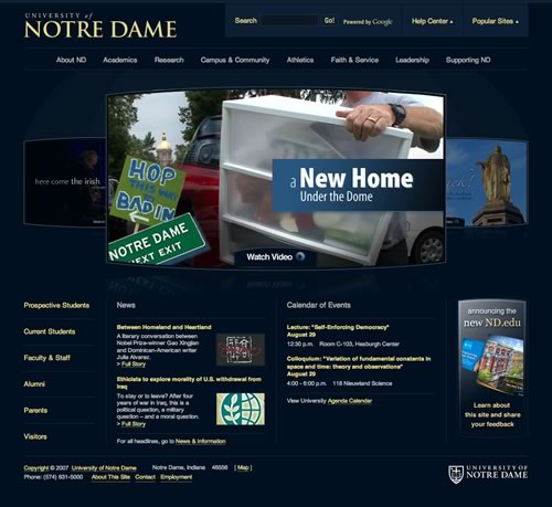 The new Notre Dame Homepage