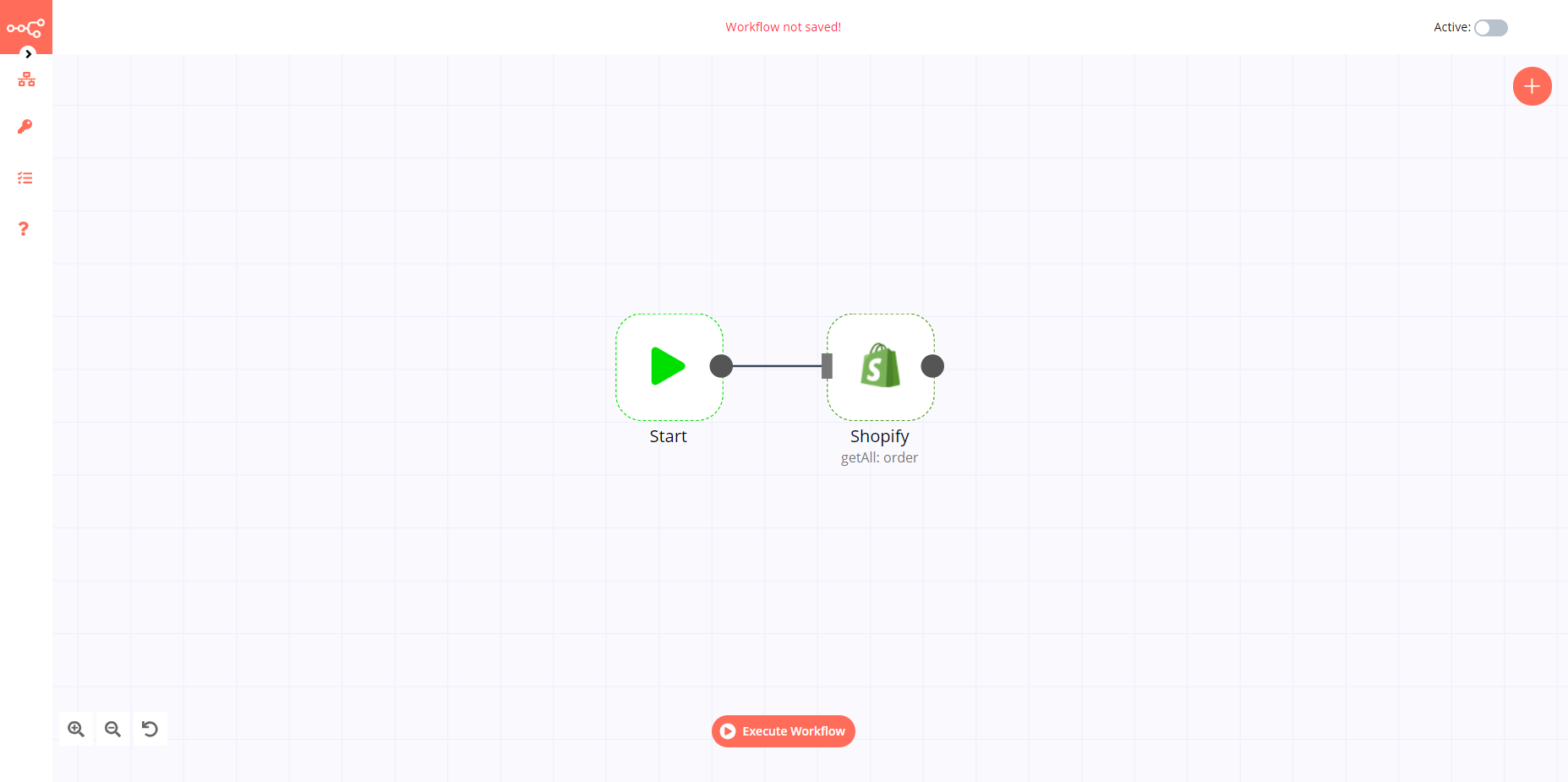 A workflow with the Shopify node