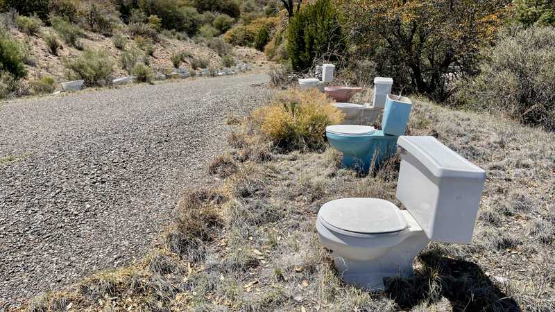 Toilets along a driveway