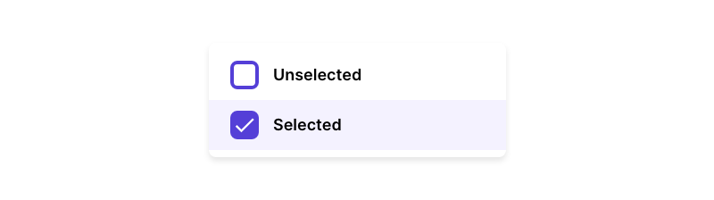 An option list with the top option unselected, displaying an empty checkbox and the bottom one selected, displaying a checked checkbox.