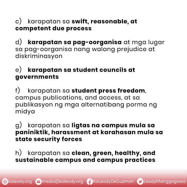 Points 7c-7h of Ka Leody's Education Agenda for the Students' Sector