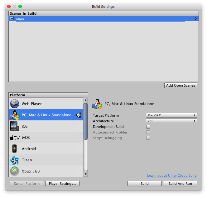 build a unity game for mac