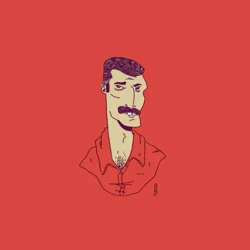 A cartoony illustration of Freddie Mercury