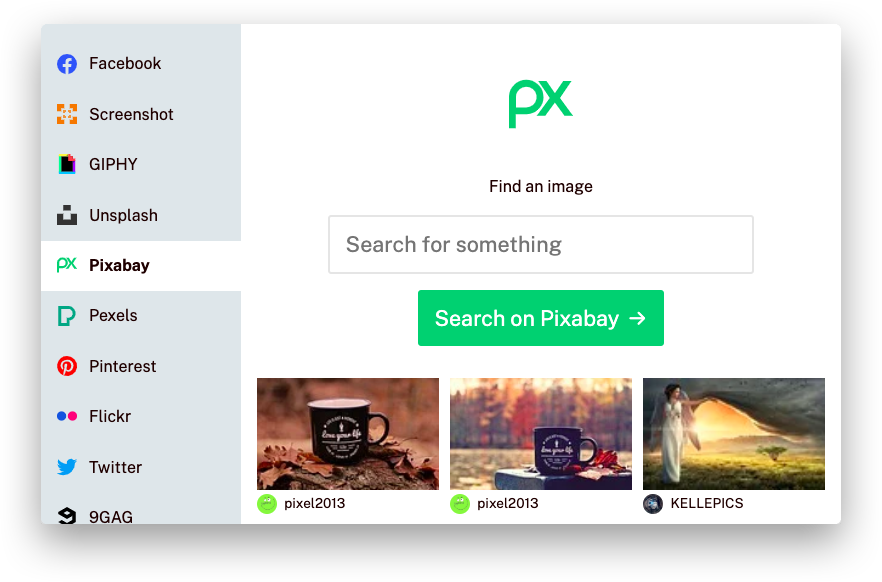 Screenshot of the Pixabay service