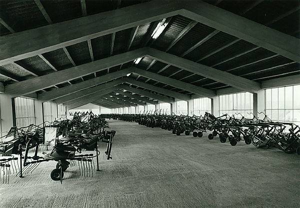 Hall filled with agricultural equipment