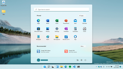The new Windows Start menu is now centered on the screen. 