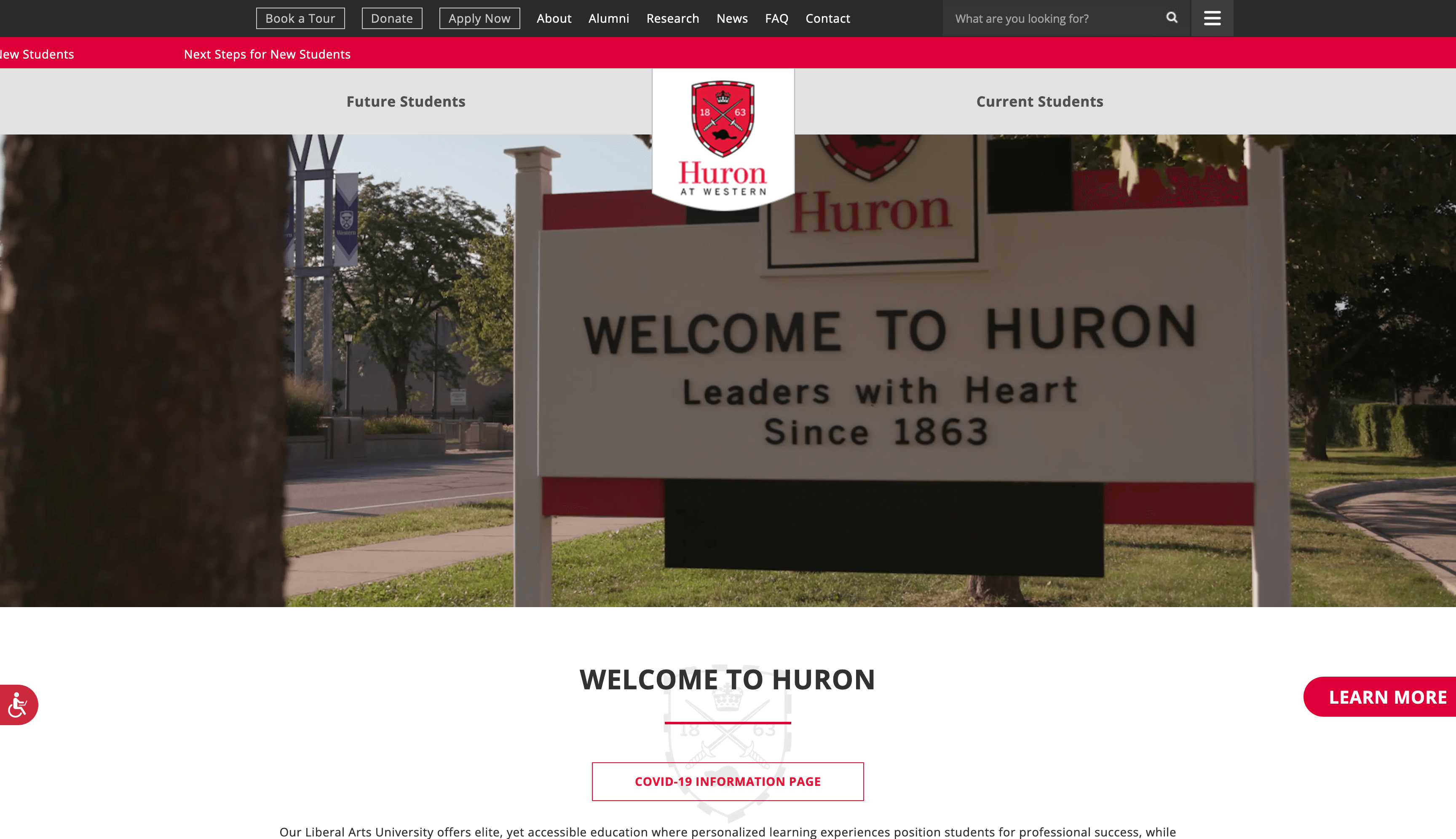Huron University College Website Screenshot