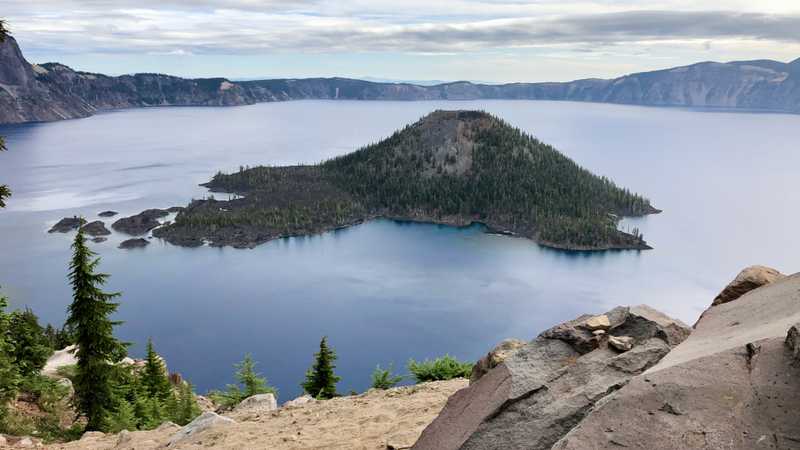 A view of Crater Lake from a rock