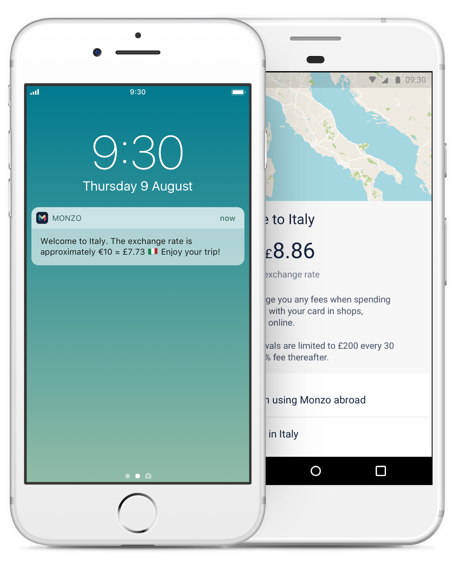 Monzo app showing the exchange rate