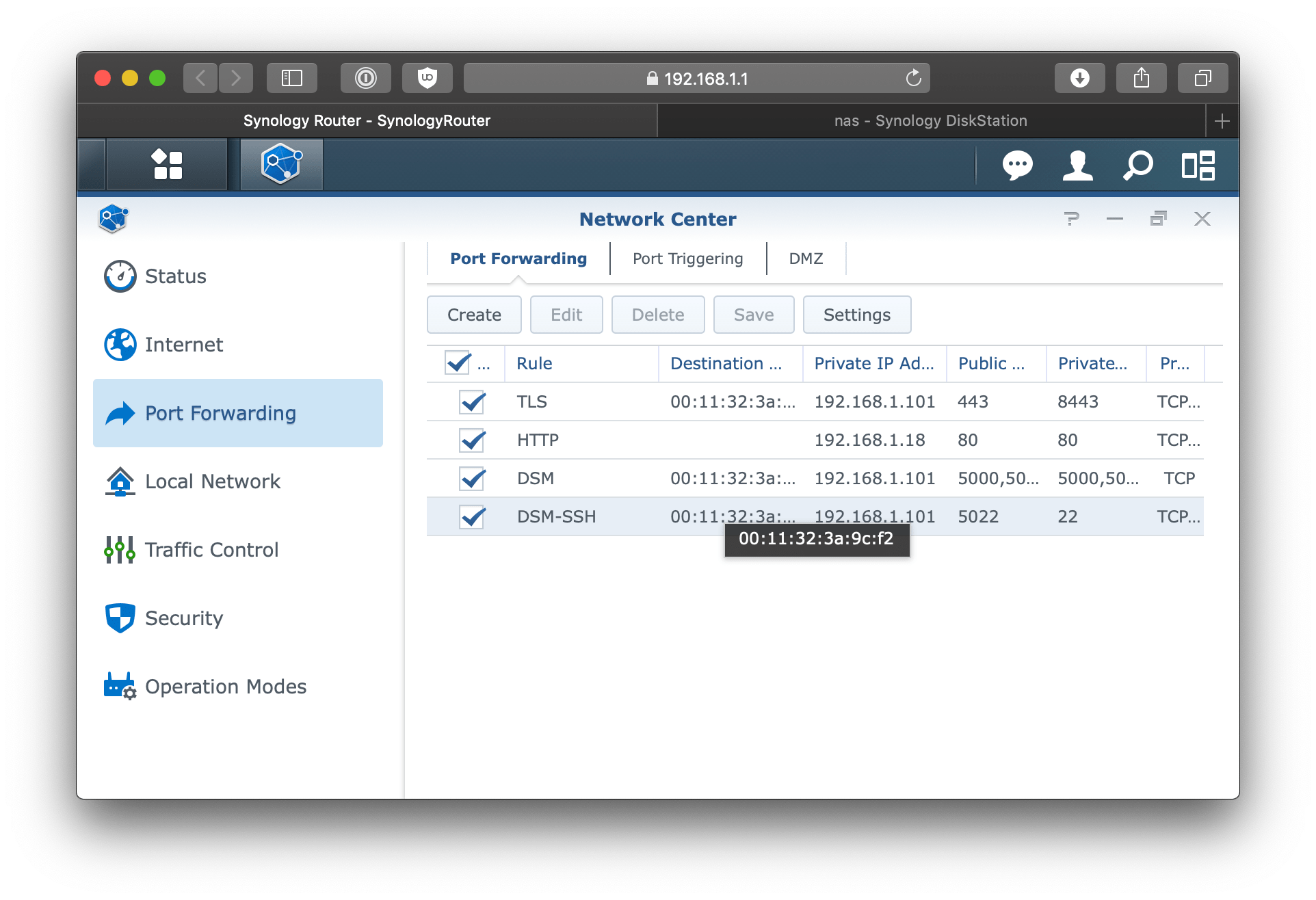 Synology configure firewall rules