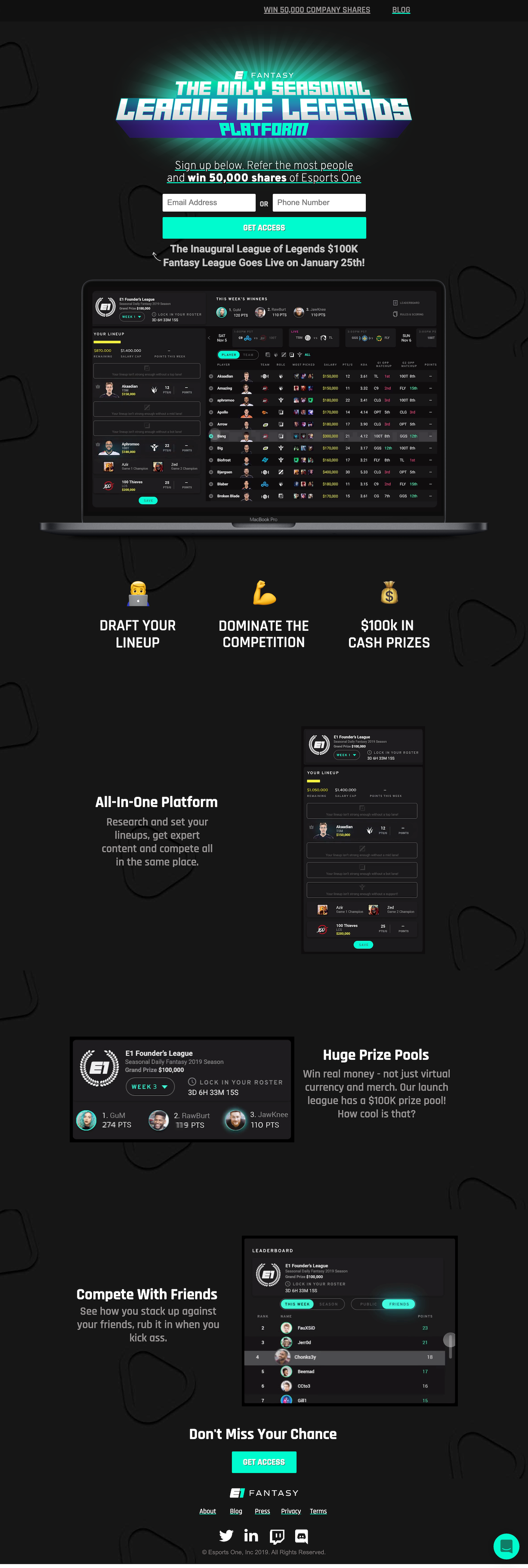 Esports One Launch Page