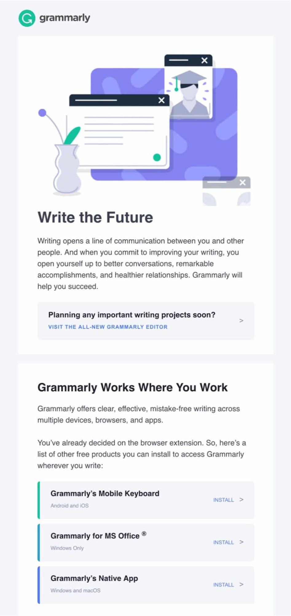 SaaS Welcome Email: Welcome email from Grammarly