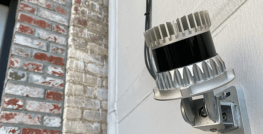 An Ouster sensor mounted in a security application