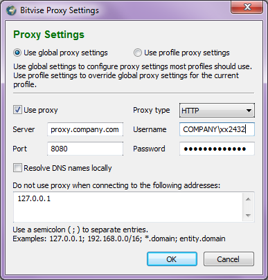 Tunnelier proxy settings