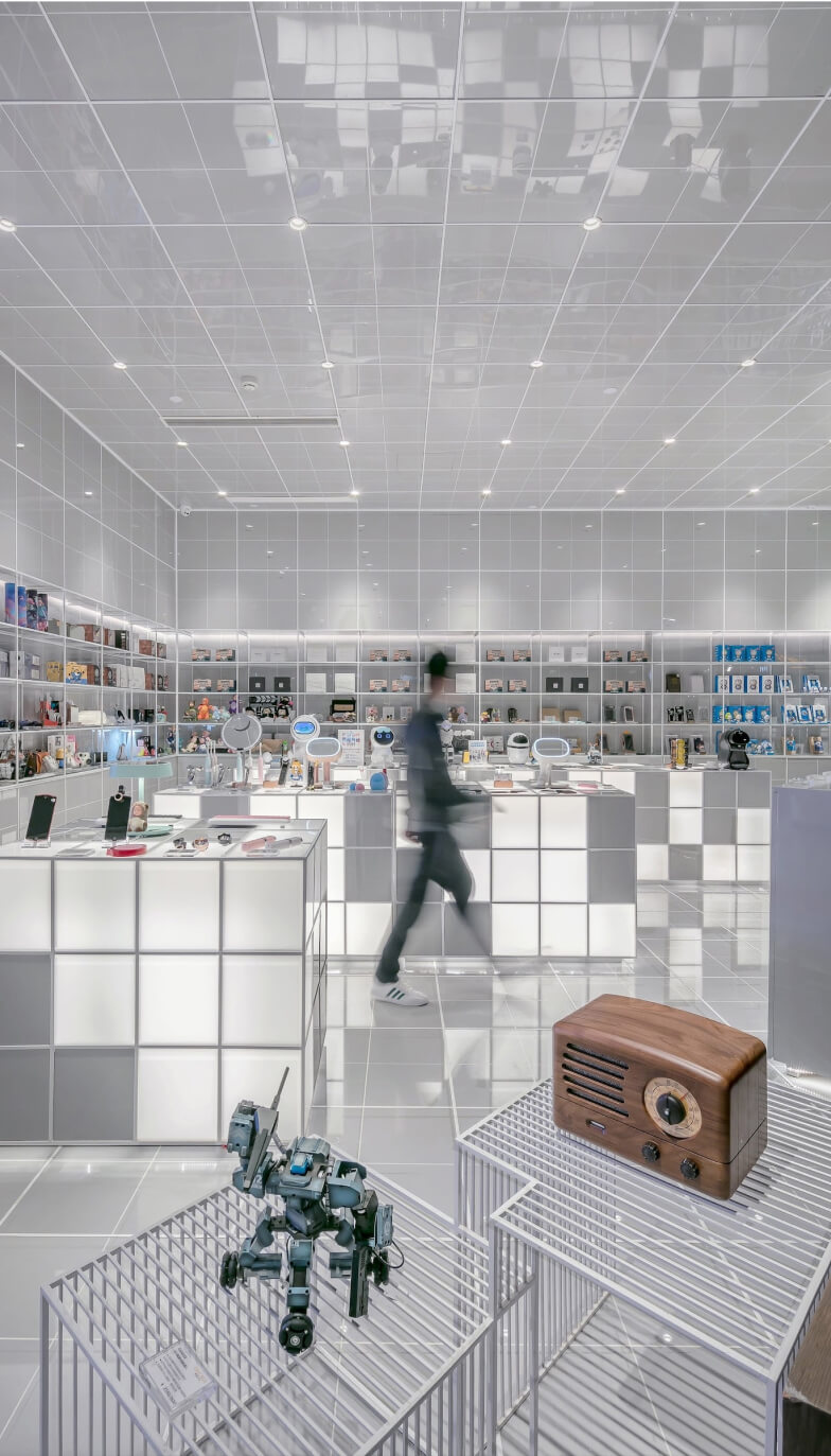 Image of a store with a person walking