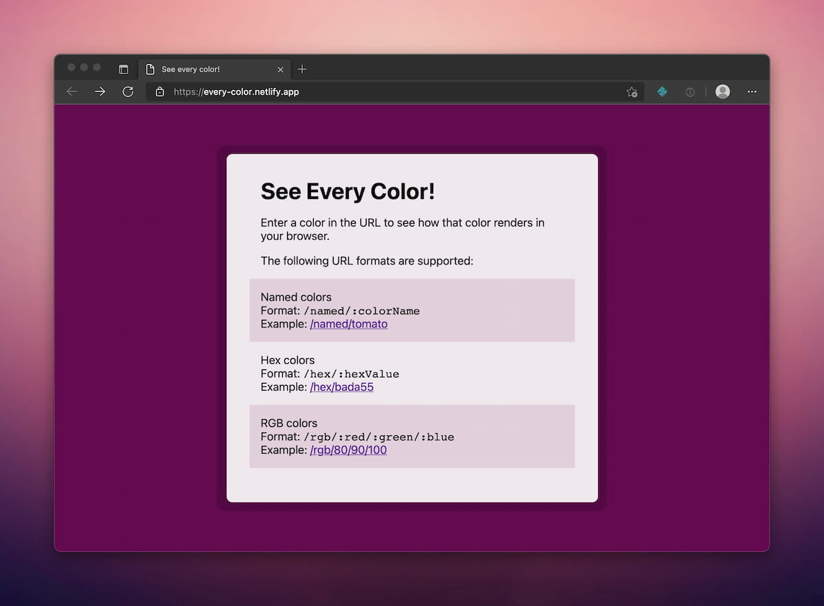 Screenshot of the Every Color demo site
