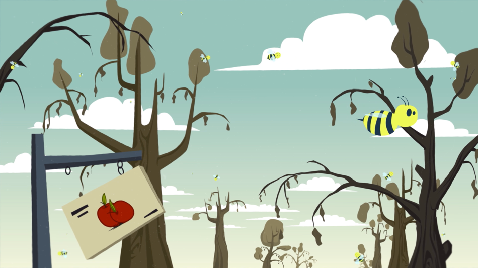 Illustration d’une scène tirée de la vidéo de motion design sur la Brûlure bactérienne des pommiers