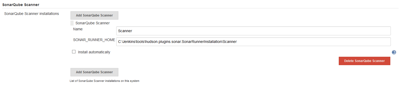 SonarQube Scanner Name