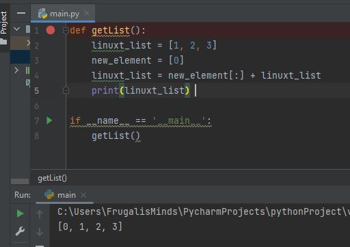 Python List Prepend using Slicing Operator 