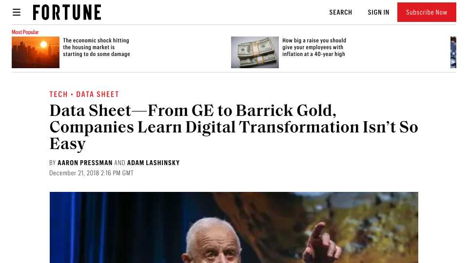 Data Sheet-From GE to Barrick Gold, Companies Learn Digital Transformation Isn't So Easy