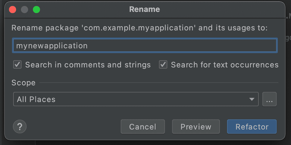 android studio rename package