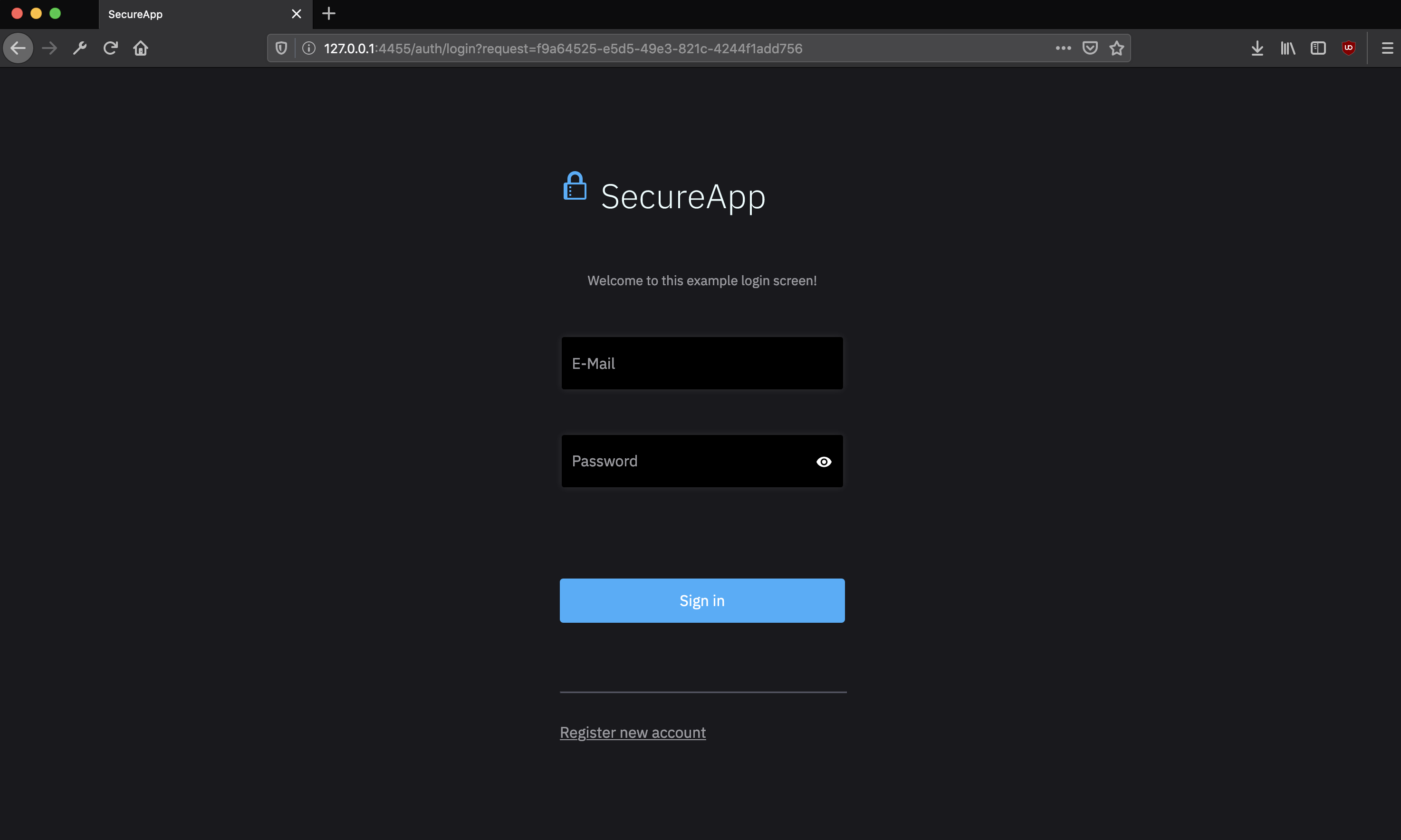 Login screen of your secured app