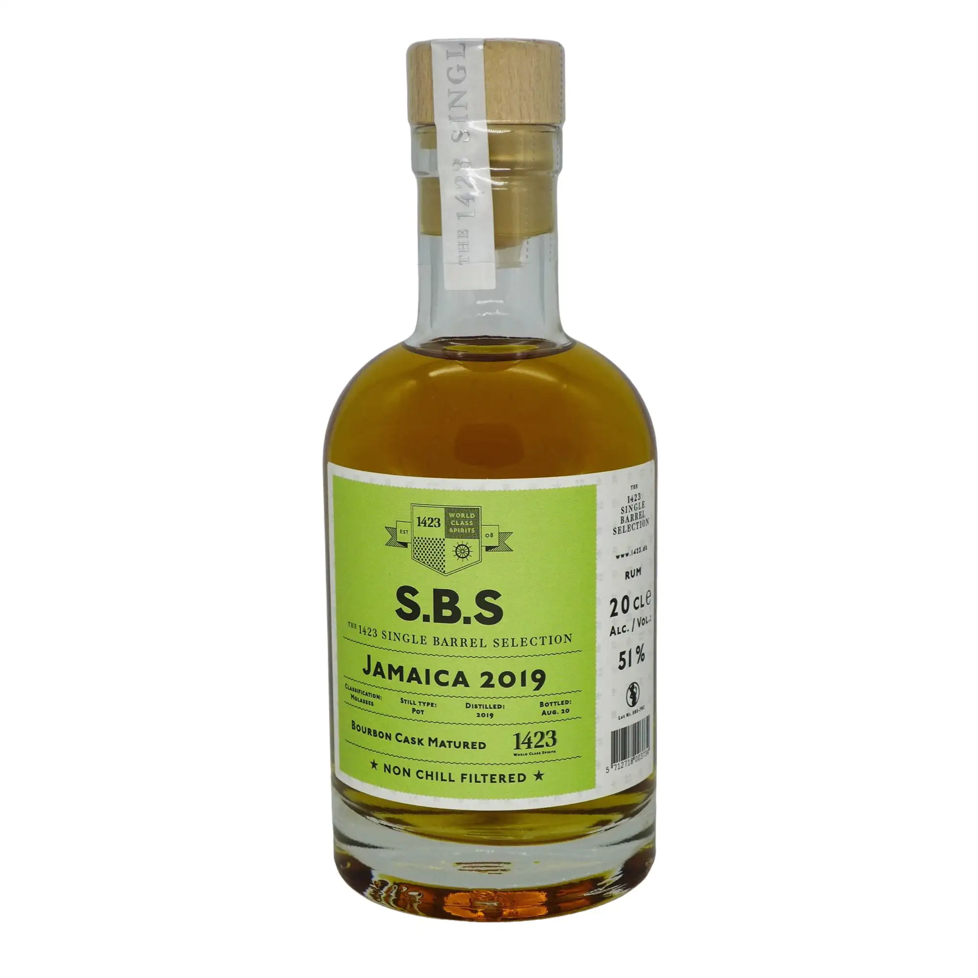 Image of the front of the bottle of the rum S.B.S Jamaica 2019 - Bourbon Cask Matured (DOK) DOK