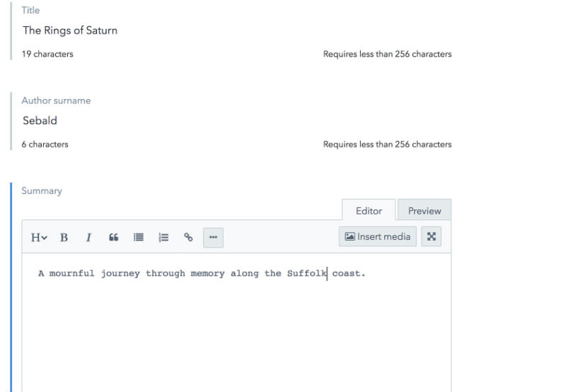Screenshot of the Contenful editor