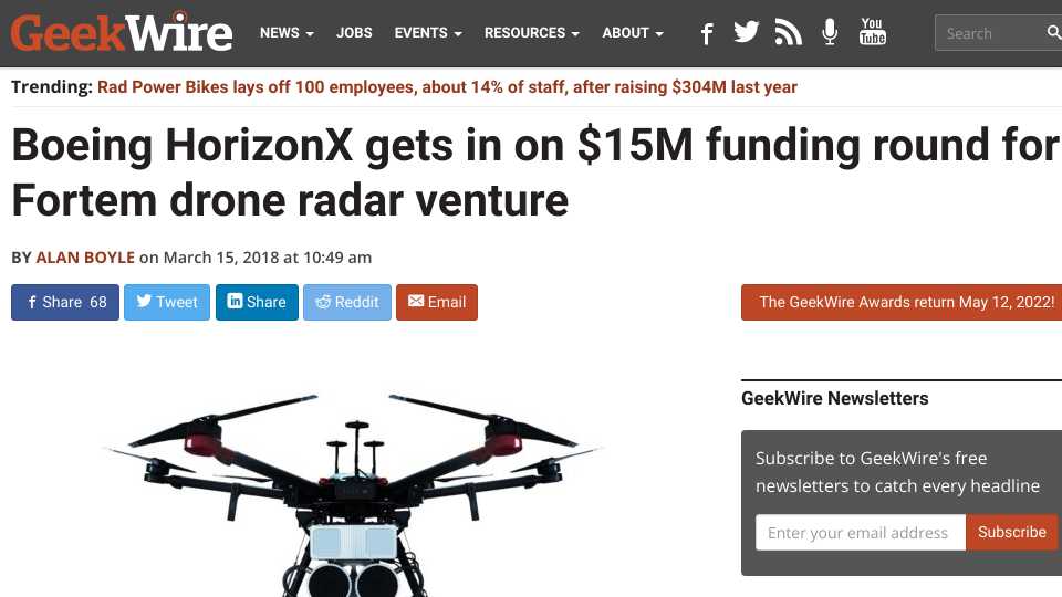 Boeing HorizonX gets in on $15M funding round for Fortem drone radar venture