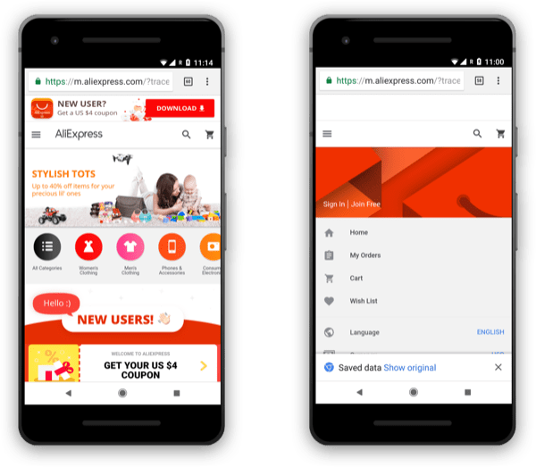 AliExpress.com shows at least a little navigation in the NOSCRIPT preview, but there's no branding without JavaScript enabled.