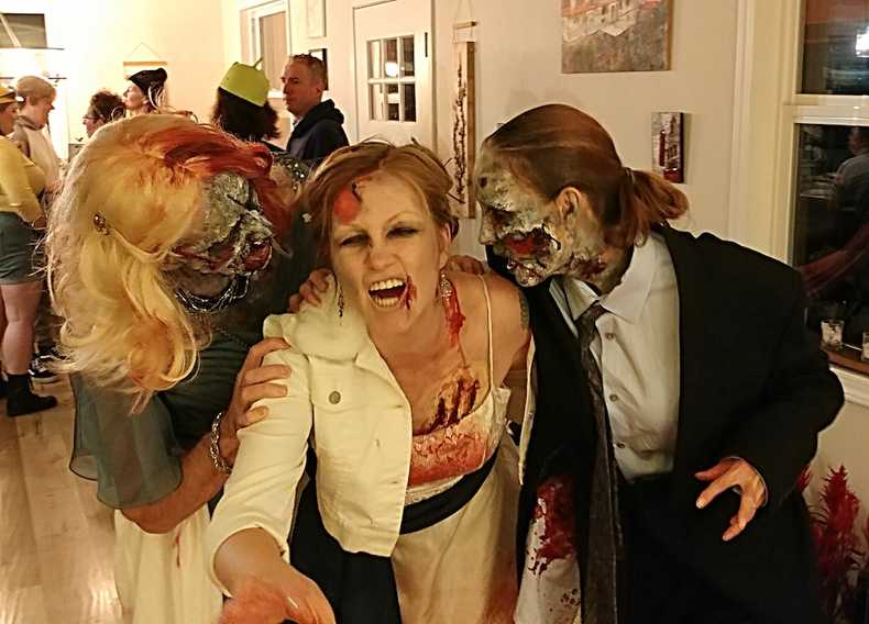 Three zombies at Halloween