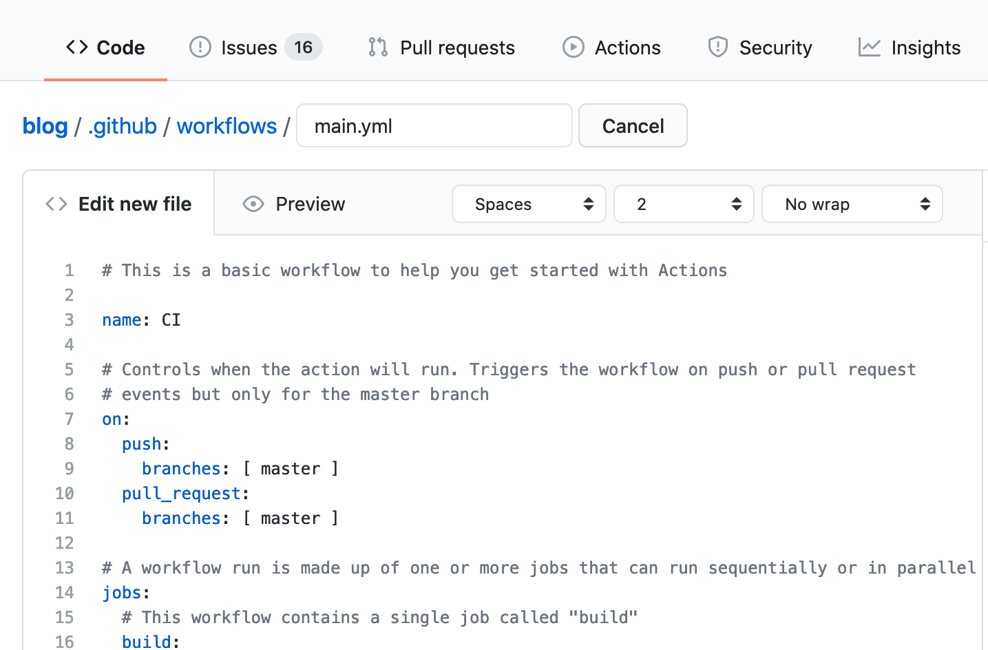 Workflow editor page