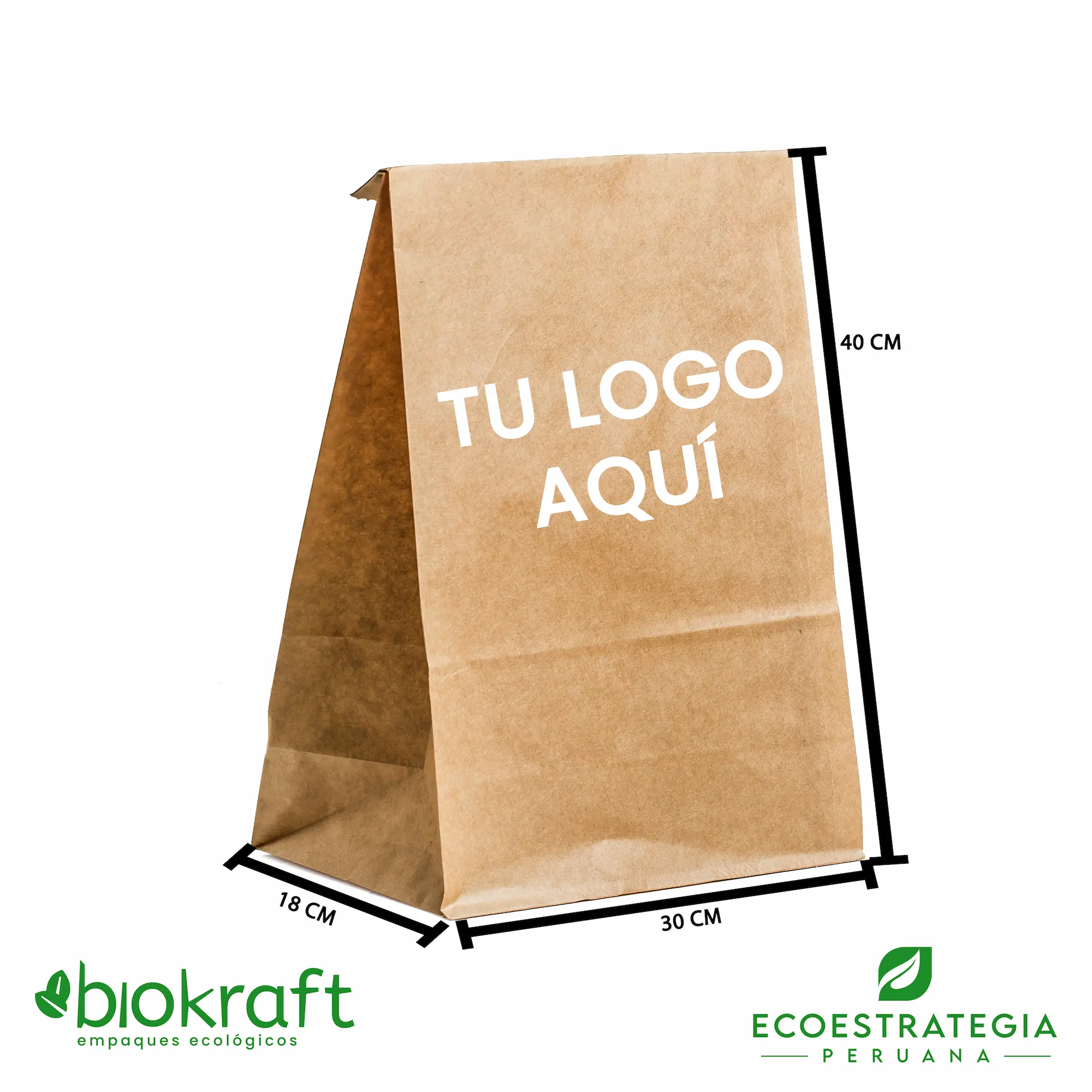Esta bolsa de papel Kraft tiene un grosor de 80 gr y un peso de 48gr. Bolsas biodegradables y ecológicas reutilizables y personalizadas. Ideal para delivery