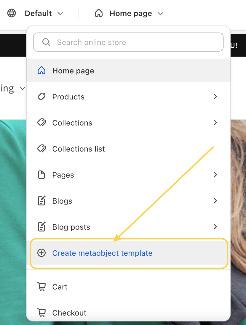 Create metaobject template in Shopify
