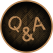 A round icon with the letters 'Q & A' in gold font against a black background with a gold diamond texture.