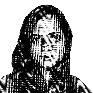 Halftone black and white image of Shweta Saraf