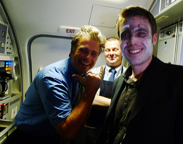 Taylor Davidson, with airplane staff on the second flight