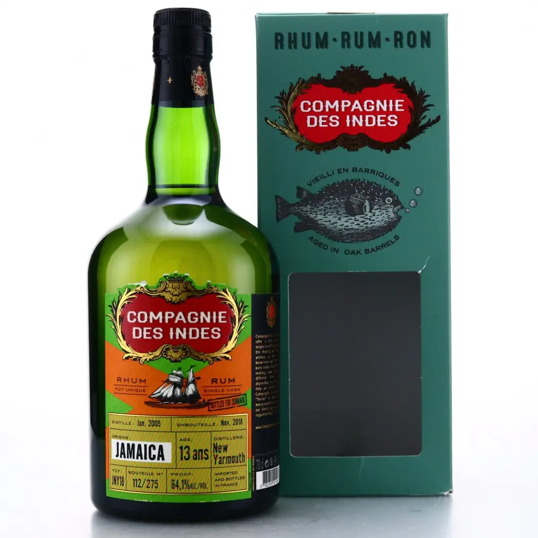 Image of the front of the bottle of the rum Jamaica (Bottled for Denmark)