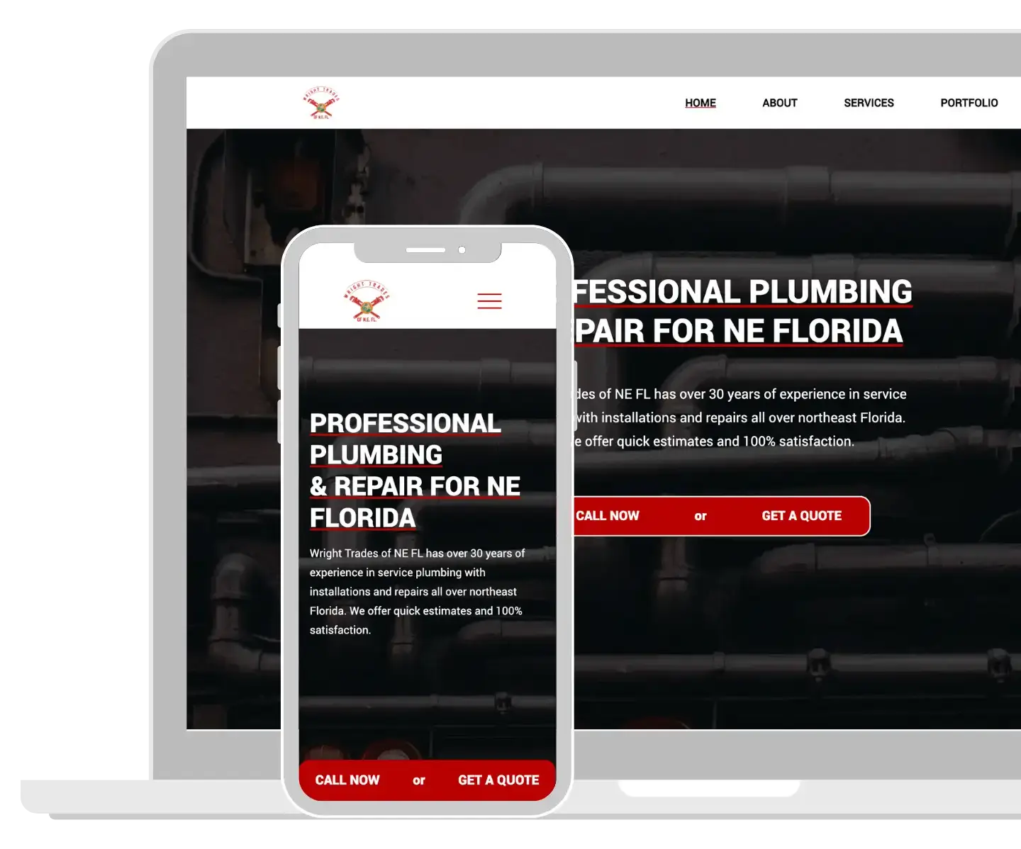 phone and desktop view of a plumbing website