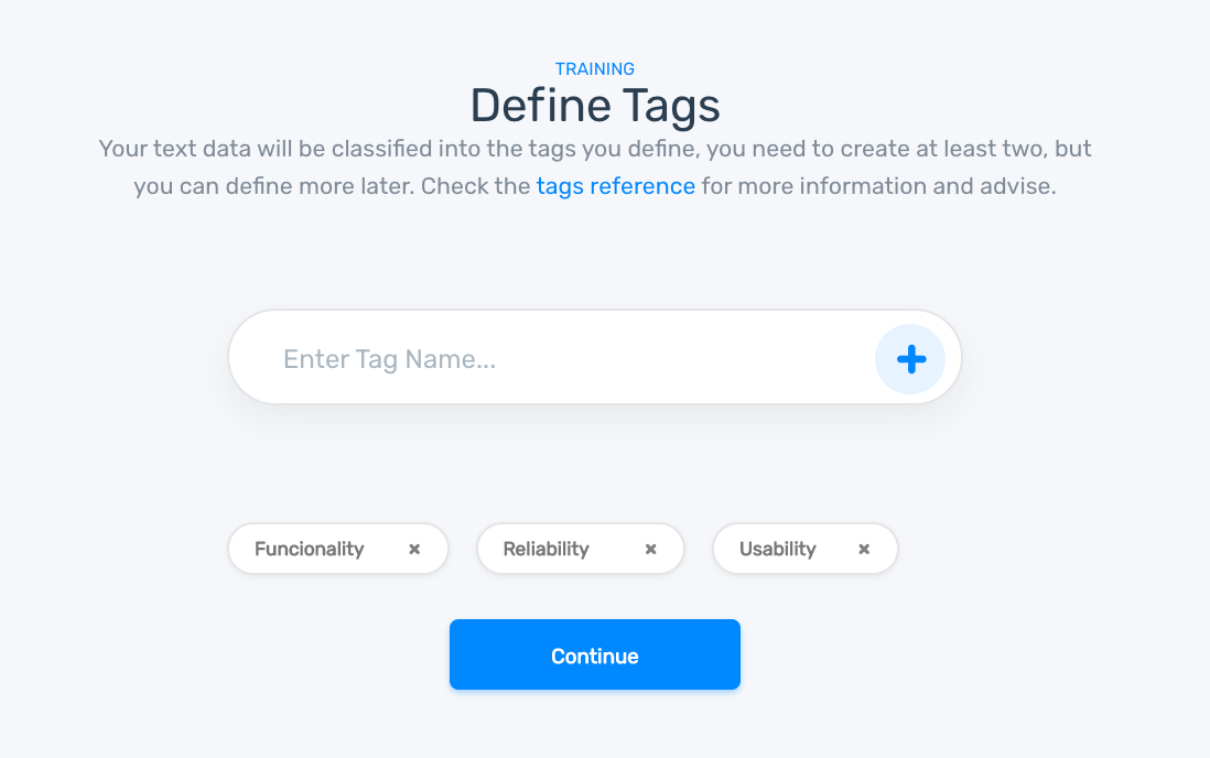 Defining tags for the topic classification model: Reliability, Usability, Functionality.