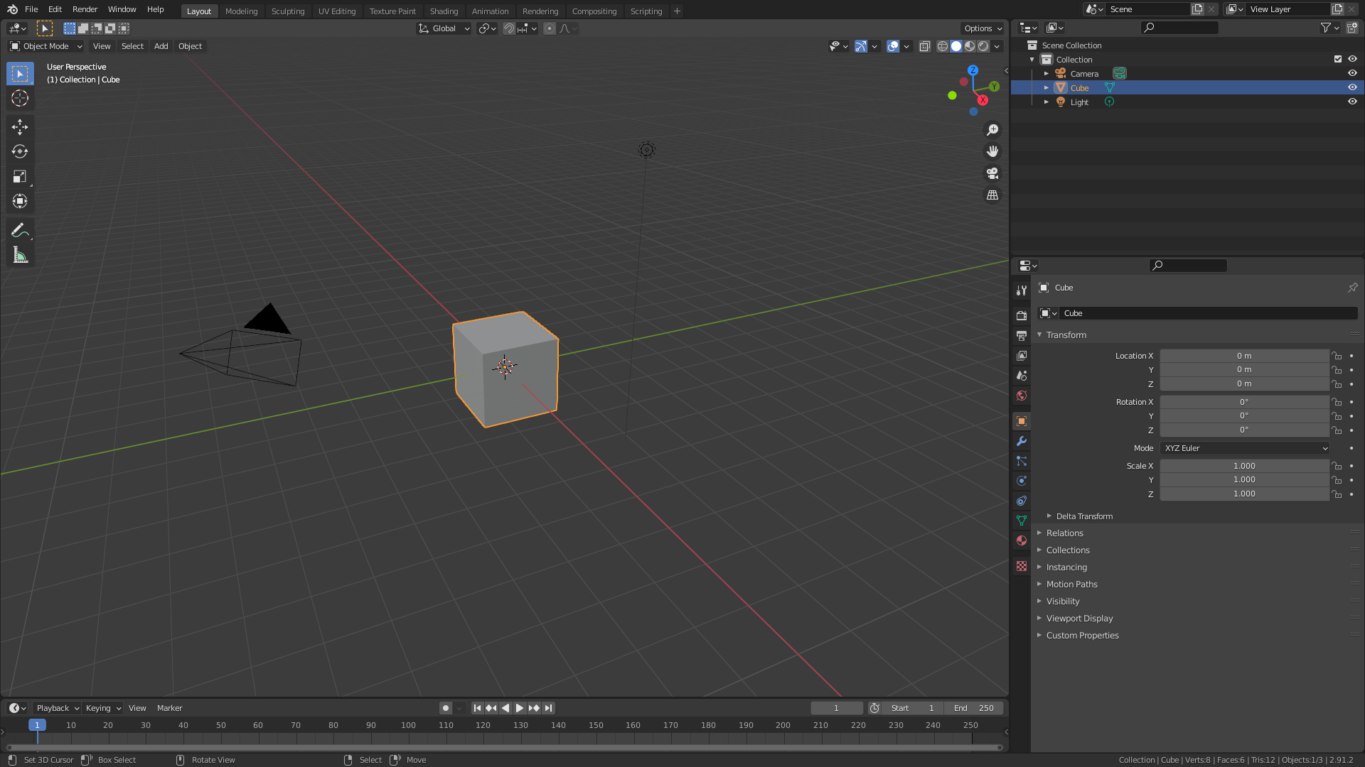 Blender UI Showing the Default Cube