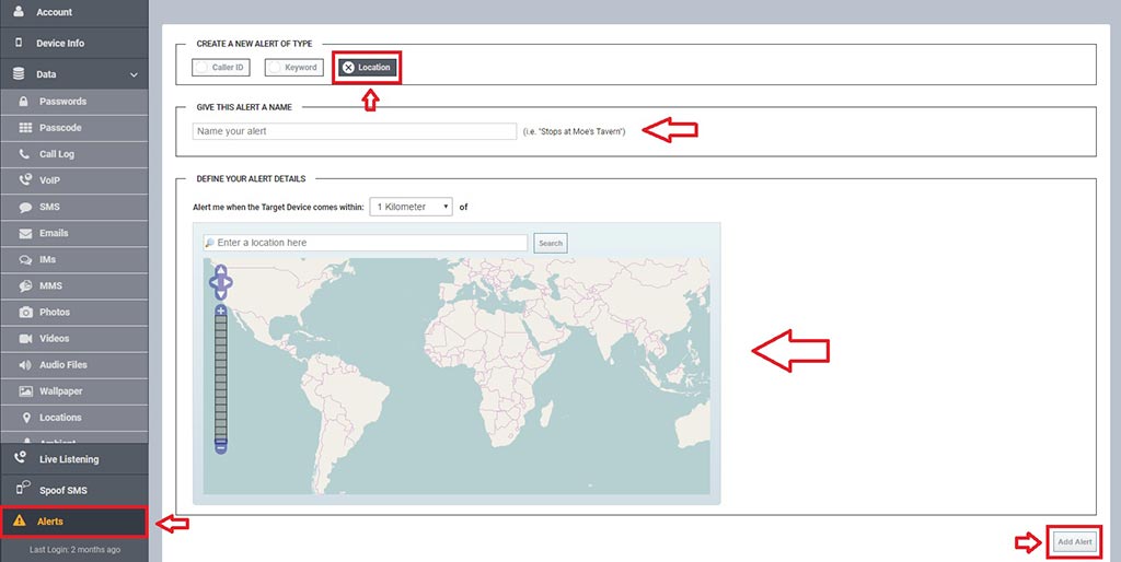 alert_location aplikasi SADAP HP dengan Spyera