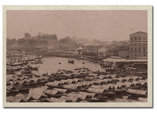 View of Boat Quay looking towards Fort Canning Hill, 1900s