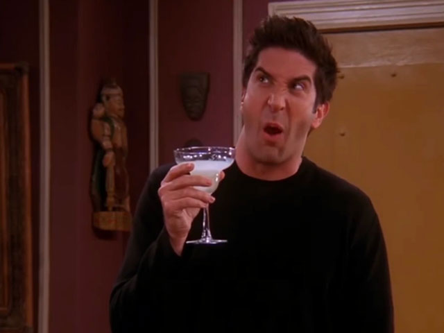 Ross, a character on the TV show Friends, drinking a margarita