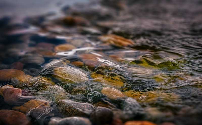 Photo of a clear fresh water stream flowing over rocks.