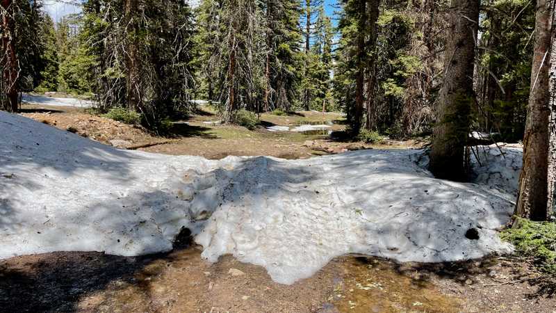 Piles of snow on the trail