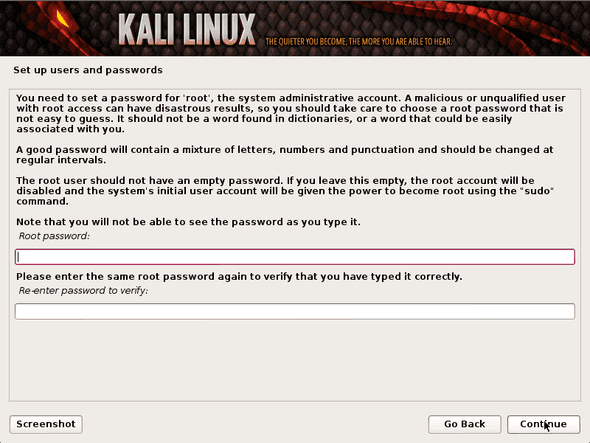 kali Linux Password Choose