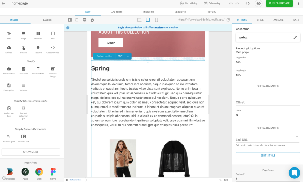 Screenshot of a page created with 