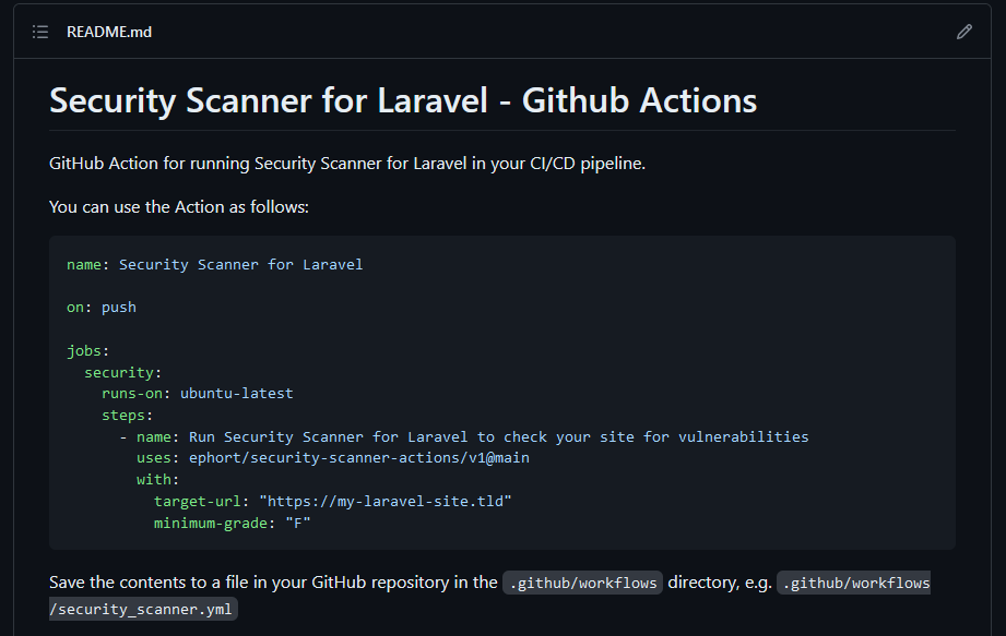Security Scanner for Laravel - github actions