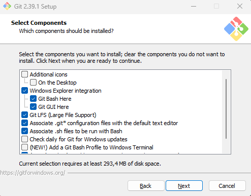 tampilan installer git di windows, pilihan opsi config